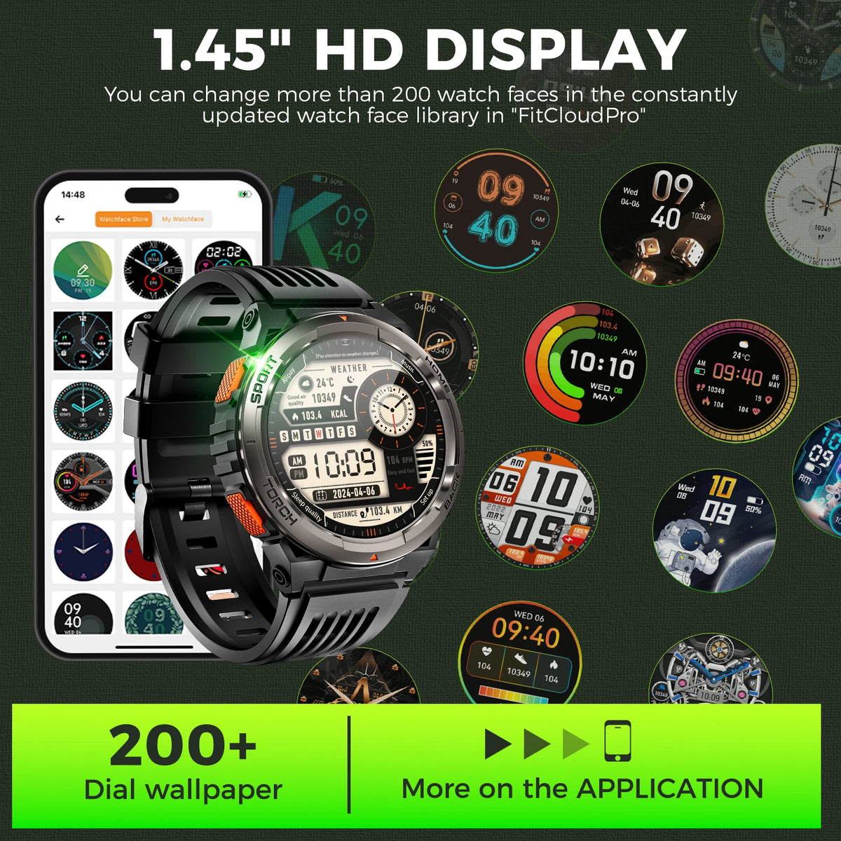 EIGIIS Waterproof Smart Watch With Compass Barometer And LED Flashlight