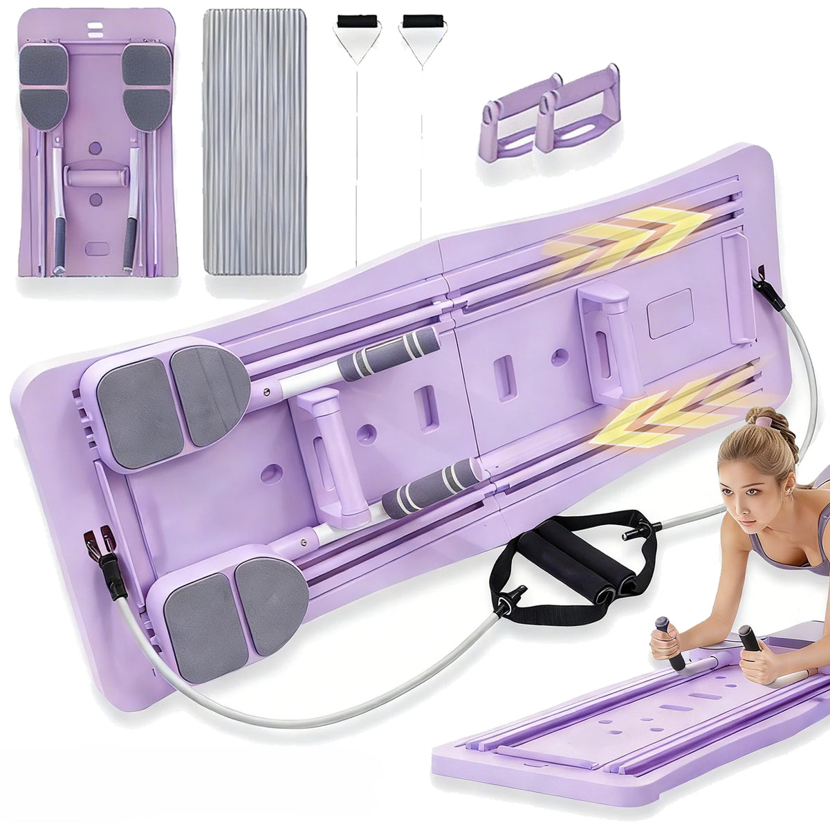 Foldable Pilates Sliding Board With Resistance Bands For Core Training