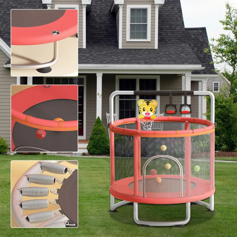 Kids Trampoline, Adjustable Baby Toddler Trampoline with Basketball Hoop, Swing, Sandbag, Ocean Balls, 440lbs Indoor Outdoor Tod