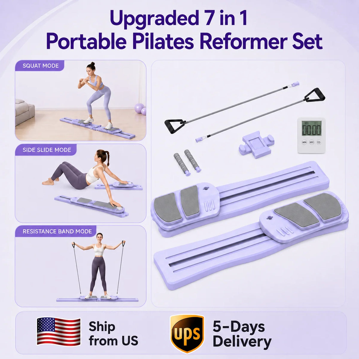 WSUEL Multifunctional Pilates Reformer Board for Home Workouts