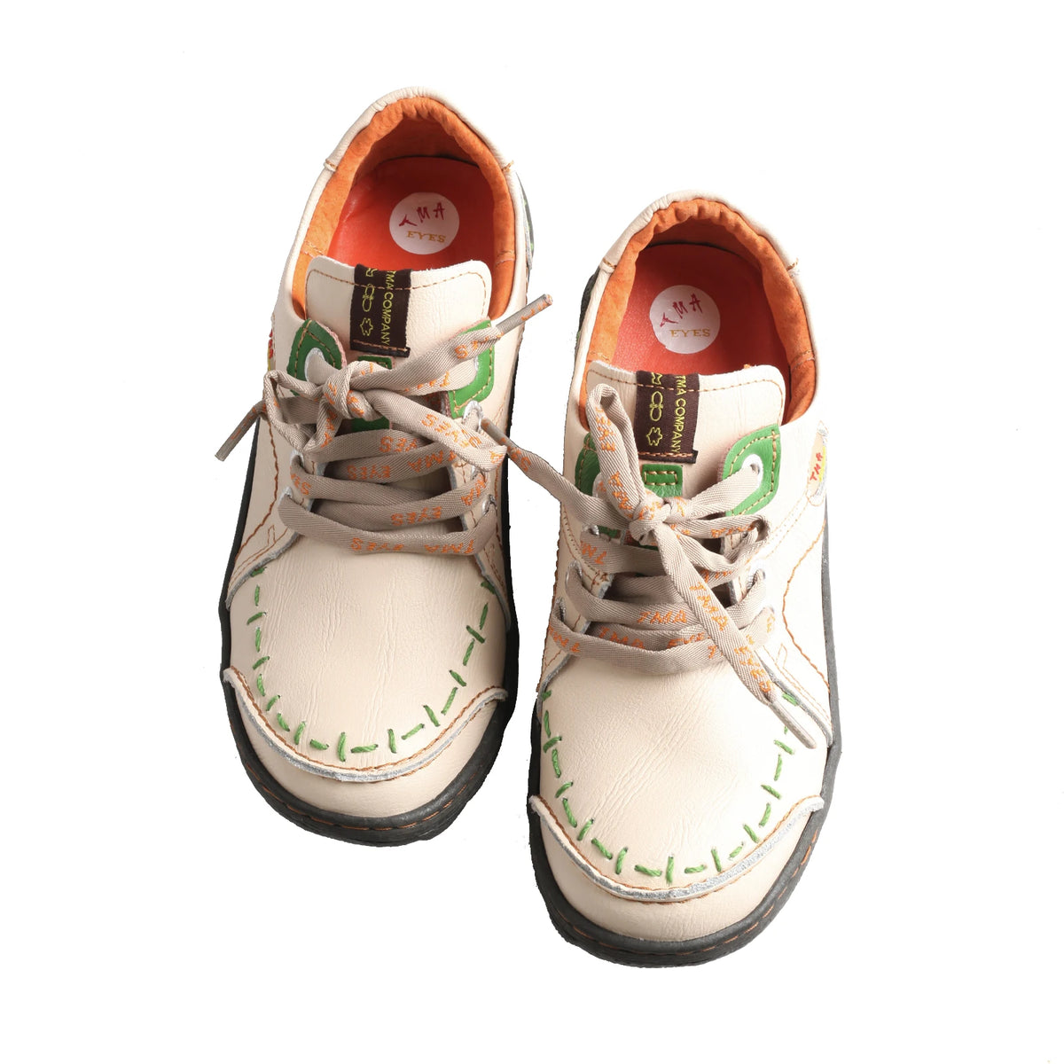 TMA EYES Women's Hand-Stitched Leather Sneakers Lightweight Flat Design Shoes Comfortable Breathable Upper Leather Sole
