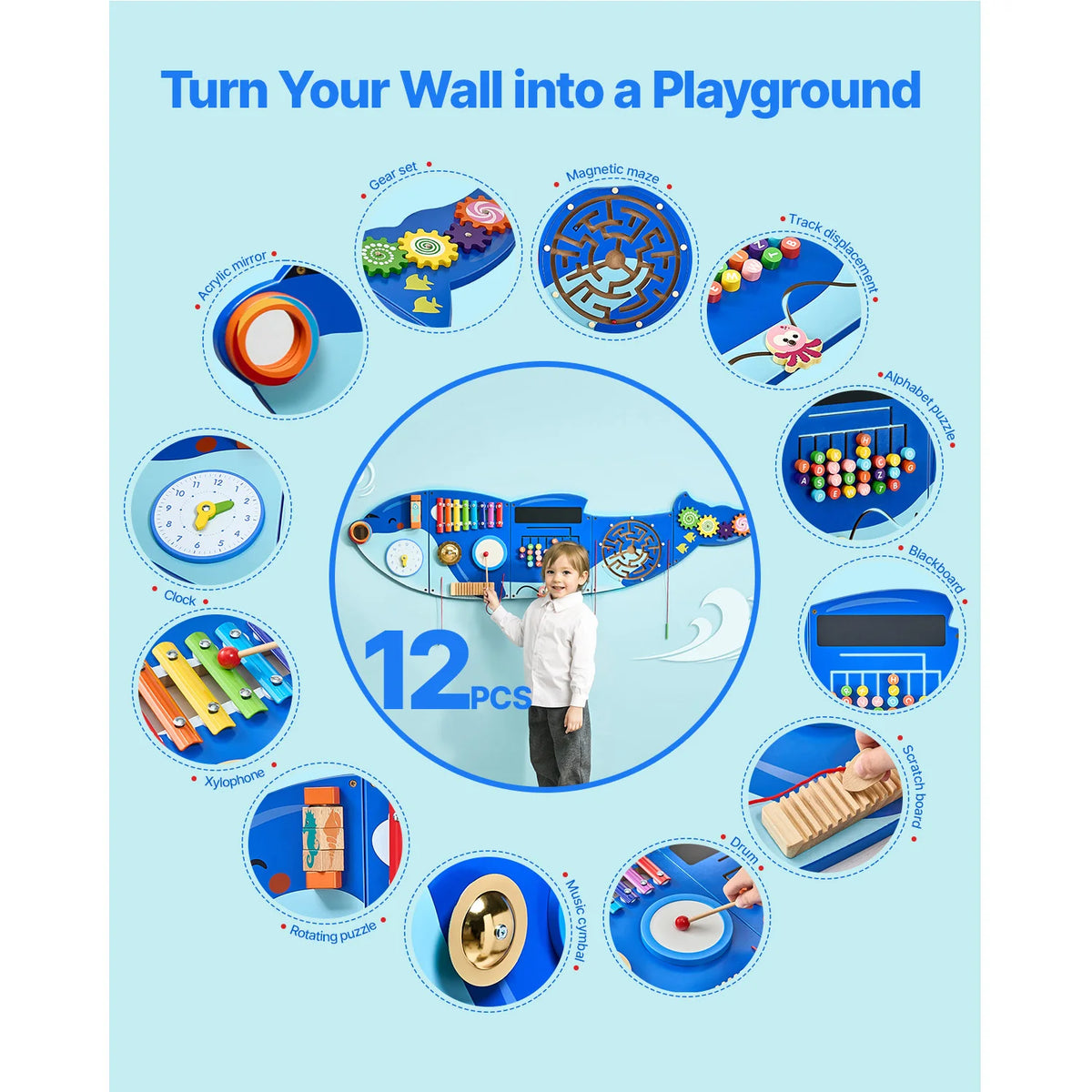 SucceBuy Orca Montessori Sensory Activity Wall Board for Kids