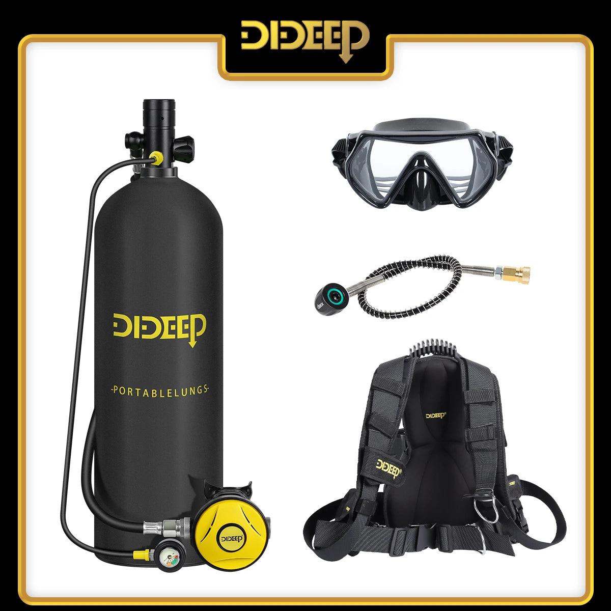 DIDEEP Portable Scuba Diving Air Tank Set With Mask