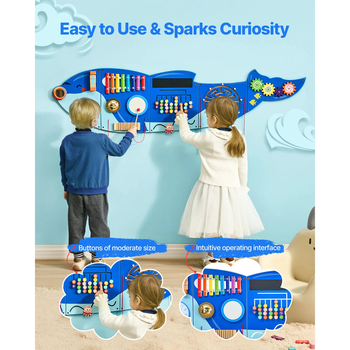SucceBuy Orca Montessori Sensory Activity Wall Board for Kids