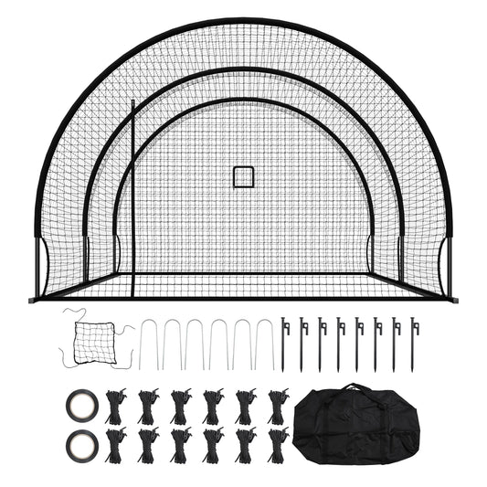 SucceBuy 19.9x12x8.2 FT Baseball Batting Cage Hitting Cages with 30-Ply Knotted HDPE Pitching Machine Opening for Indoor Outdoor