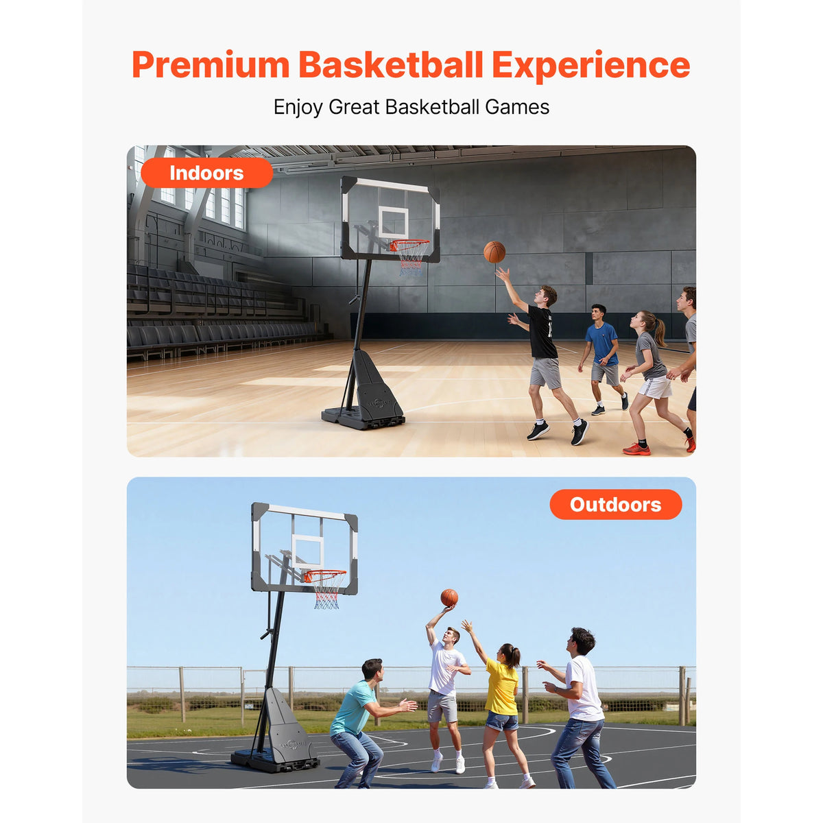SucceBuy Portable Adjustable Basketball Hoop With Durable Backboard