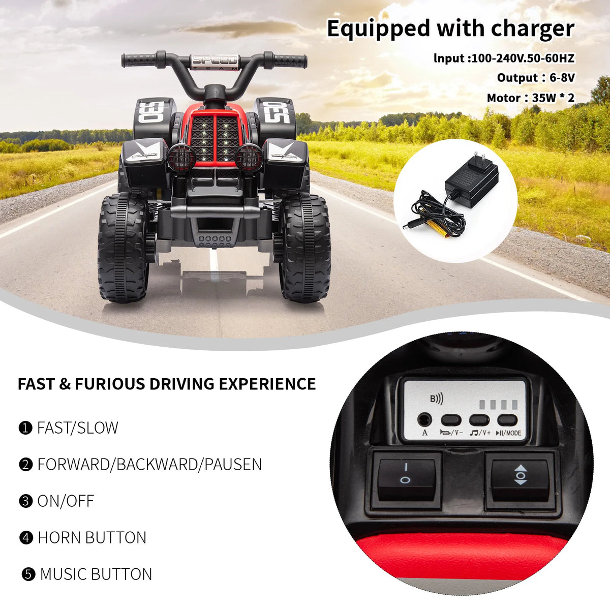 HiMISS Kids Electric Ride On ATV With LED Lights