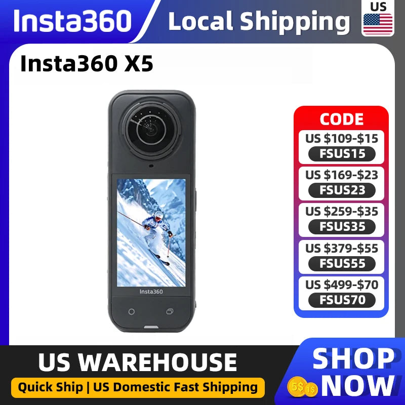 Insta360 X5 Standard Bundle 1/1.28" Sensors Action Camera 8K30fps 360° Video with Dual Replaceable Lenses FlowState Stabilization