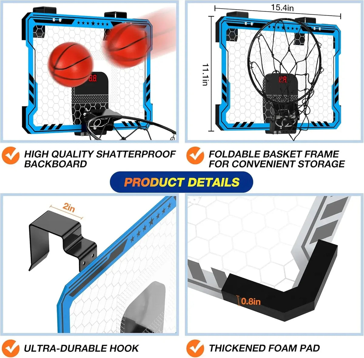Wall Mounted Basketball Hoop With Auto Scoring And Game Modes