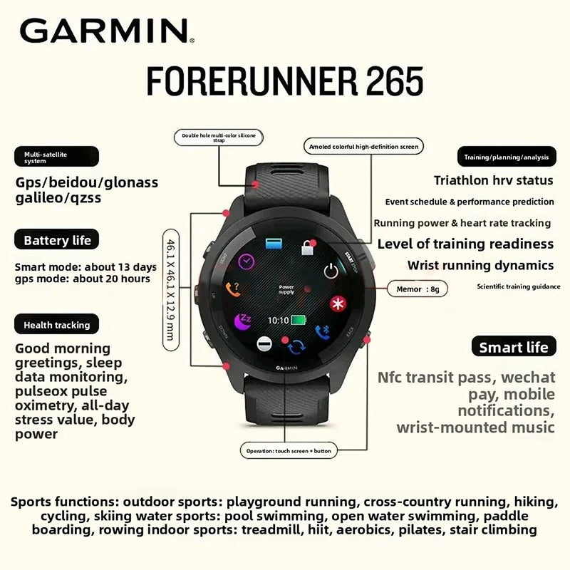 Garmin Forerunner 265 GPS AMOLED Smartwatch With Training Metrics