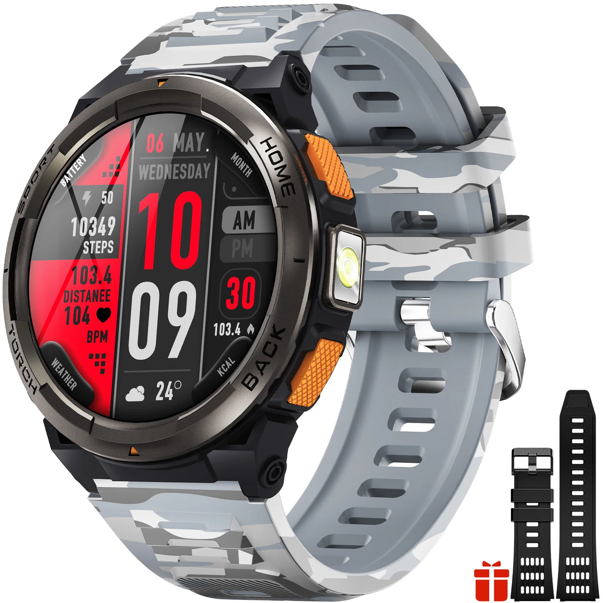 EIGIIS Waterproof Smart Watch With Compass Barometer And LED Flashlight