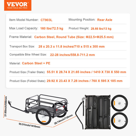 SucceBuy Foldable Bike Cargo Trailer With Storage Wagon