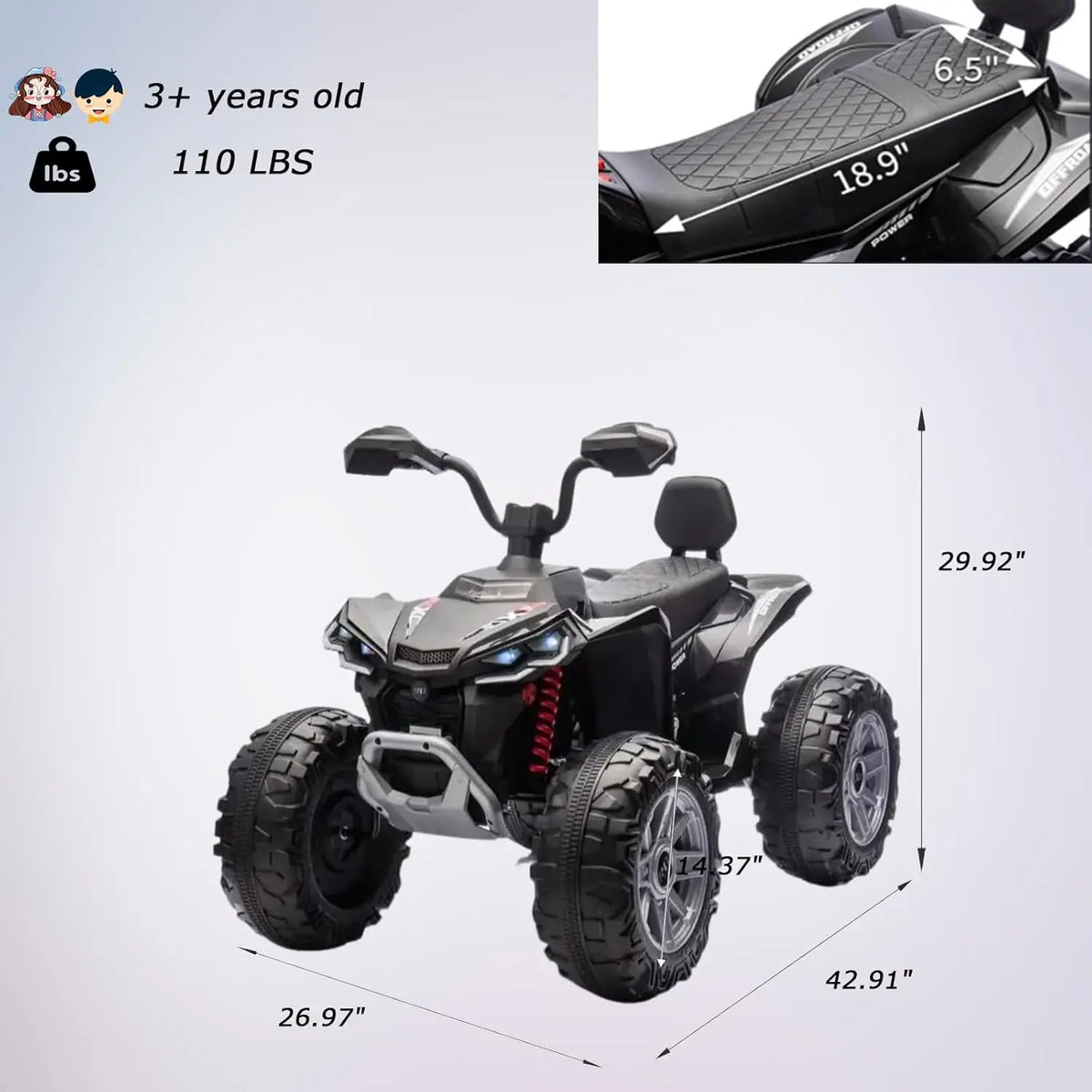 Kids Electric ATV Ride On Toy With LED Lights Music