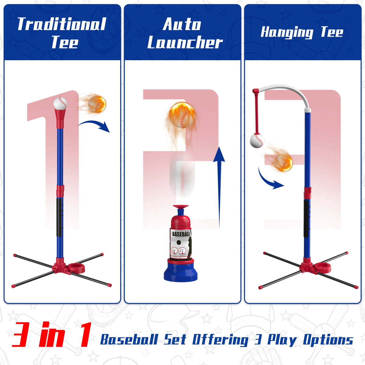 QDRAGON Kids 3-In-1 Baseball Set With Pitching Machine