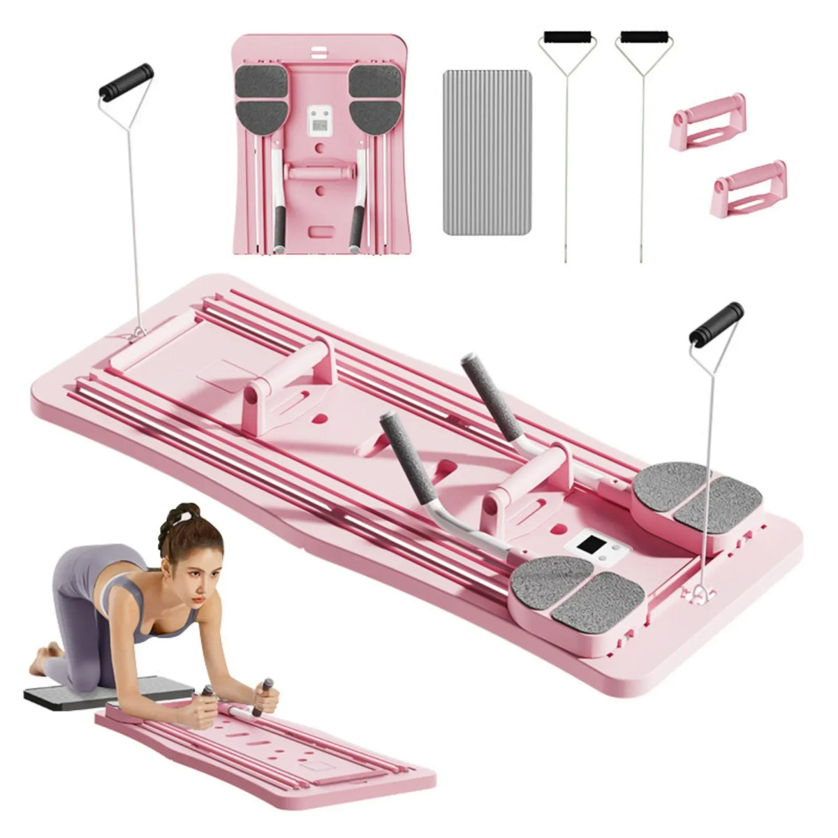 Foldable Pilates Sliding Board With Resistance Bands For Core Training
