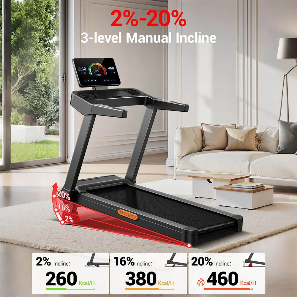 UMAY Foldable Treadmill With Manual Incline And Touchscreen