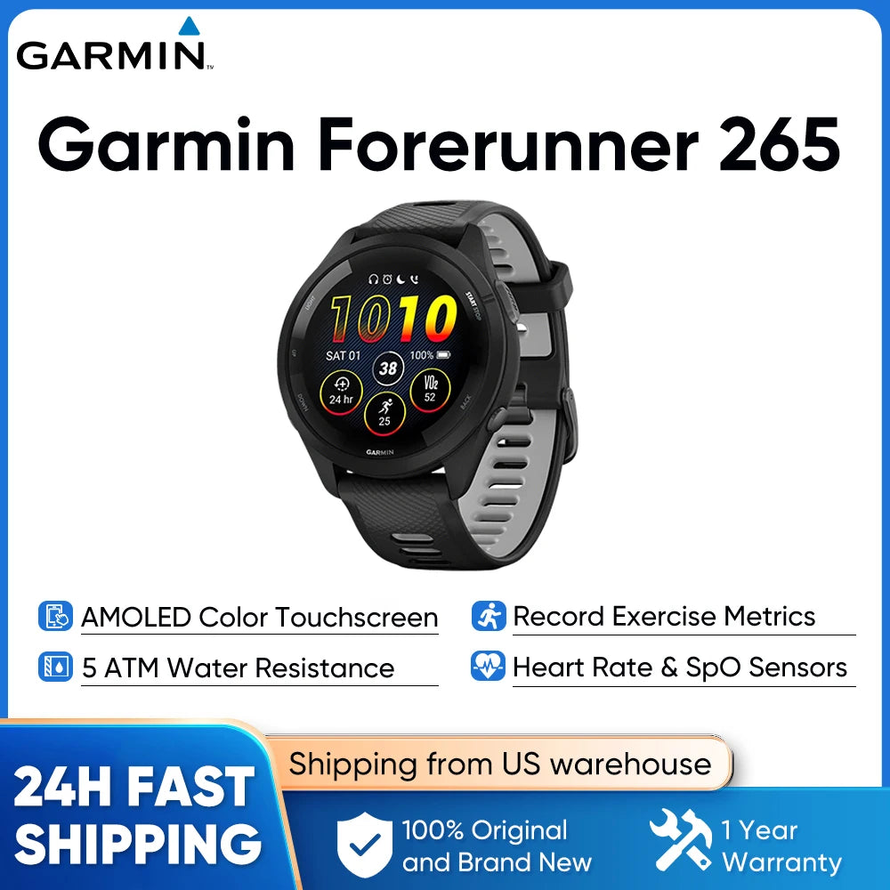 Garmin Forerunner 265 GPS AMOLED Smartwatch With Training Metrics