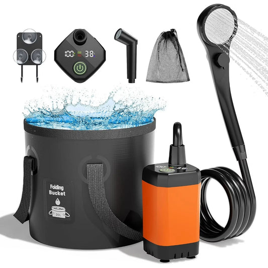 MORIKO Rechargeable Portable Camping Shower With Collapsible Bucket